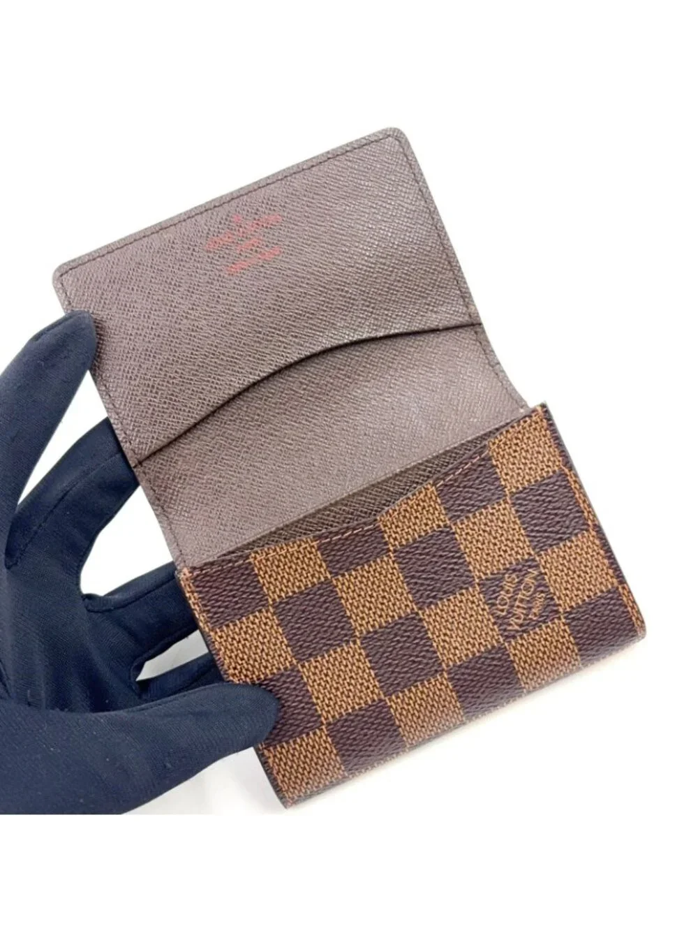 Louis Vuitton Business Card Holder Damier Ebene Leather Brown Case